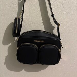 Michael Kors Black Pebbled Leather Crossbody with Dual Front Pockets